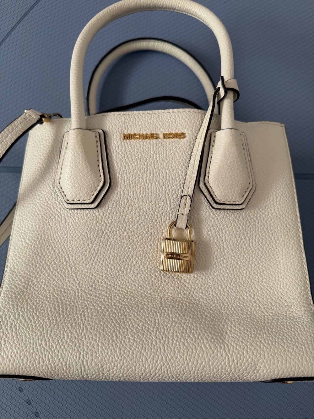 Michael Kors Cream Pebbled Leather Satchel with Gold Hardware